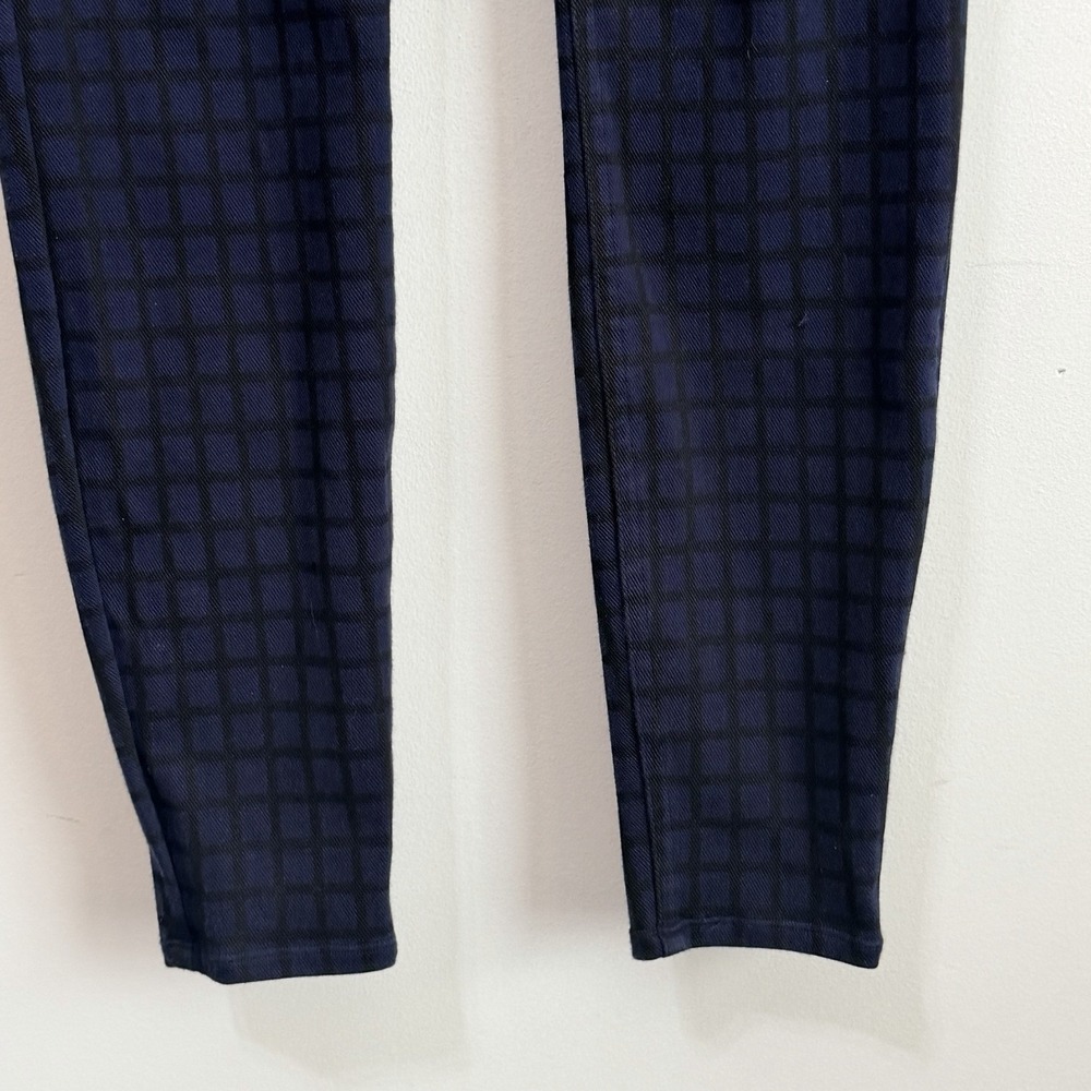 Spanx Jeanish Ankle Leggings L Black Blue Plaid Print Skinny Pull On Casual Pant - Picture 2 of 9